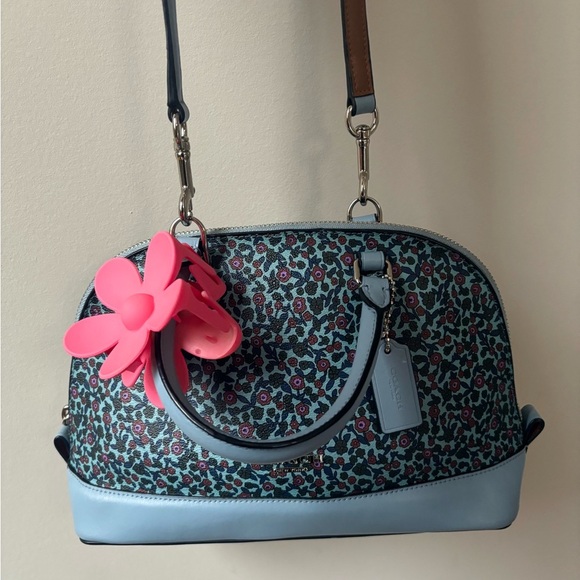 Coach Blue Satchel with Floral Charm - Picture 4 of 5